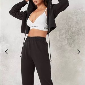 Petite Black Crop Zip Hoodie & Joggers Set